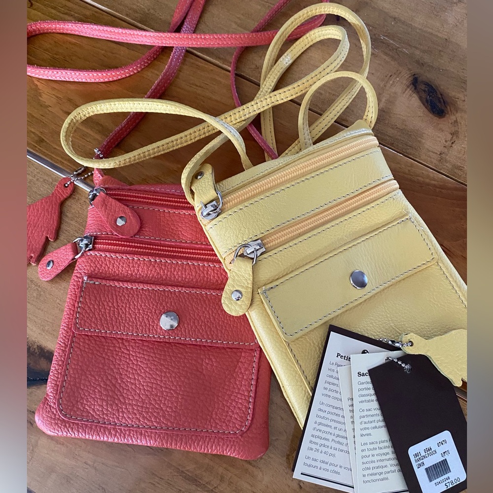 Roots Hanging Pouch leather bag. set of two